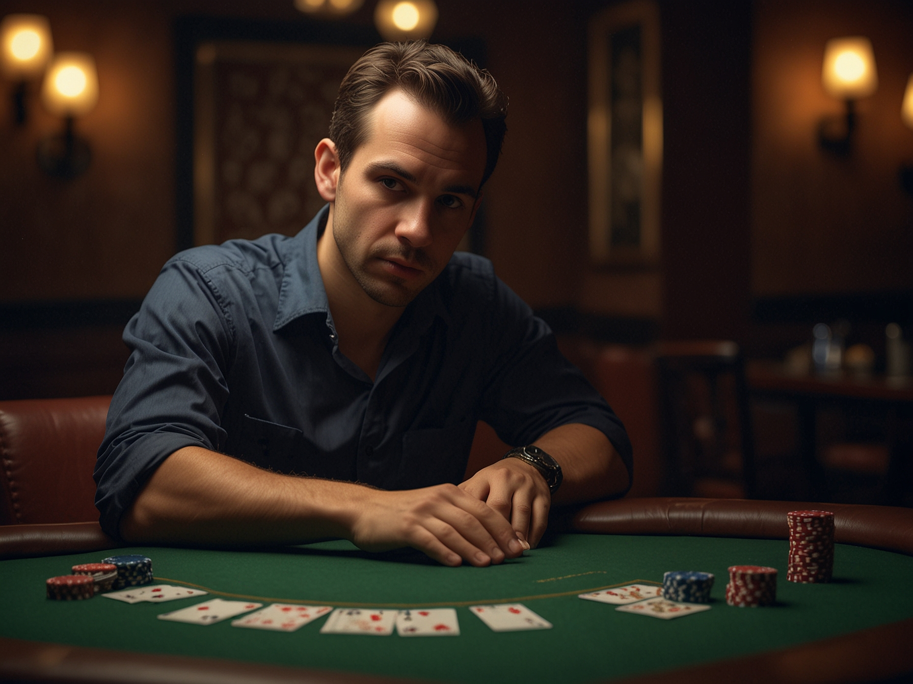 Jugador de póker en mesa profesional